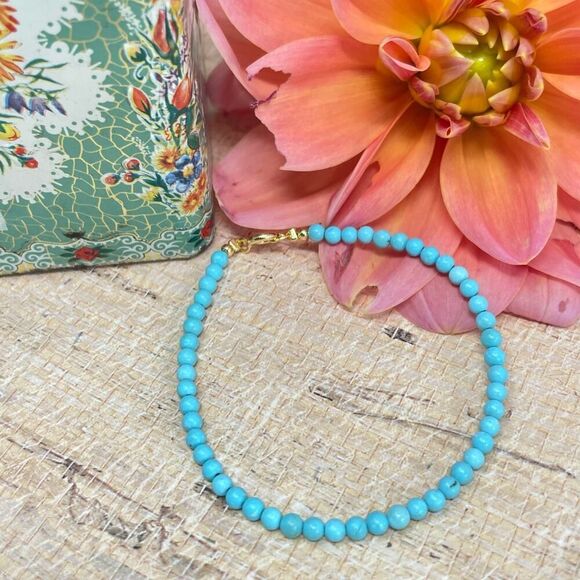 Turquoise Glass Bead Bracelet Size 6 Inch - Picture 7 of 9